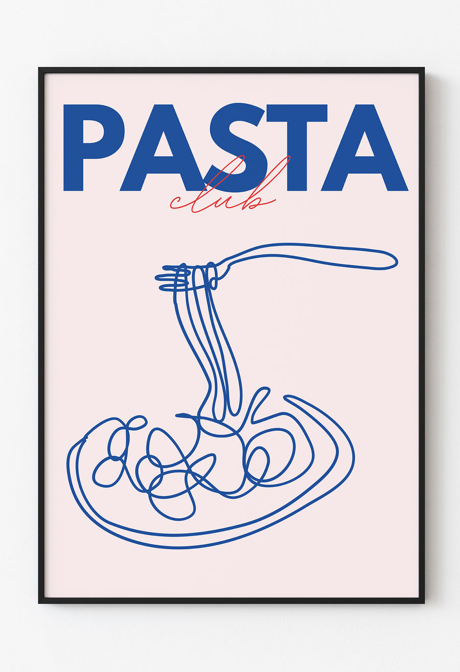 Pasta Club Poster – Modern Çizgi Sanatıyla Tasarlanmış Makarna Temalı Duvar Dekoru