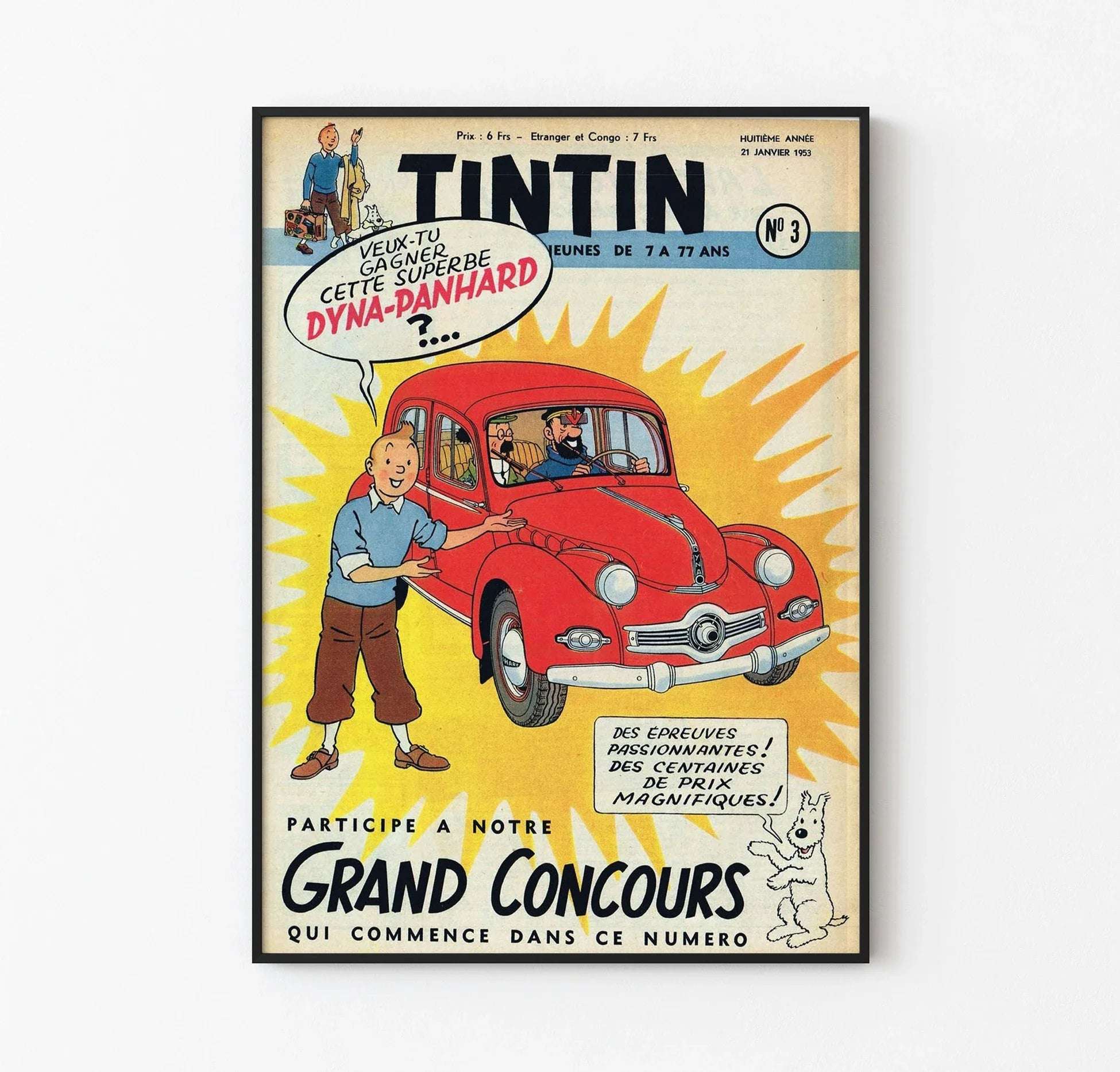 Tenten - Gran Concurso Tintin 1953 - Dyna Panhard | Vintage Reklam Afişi